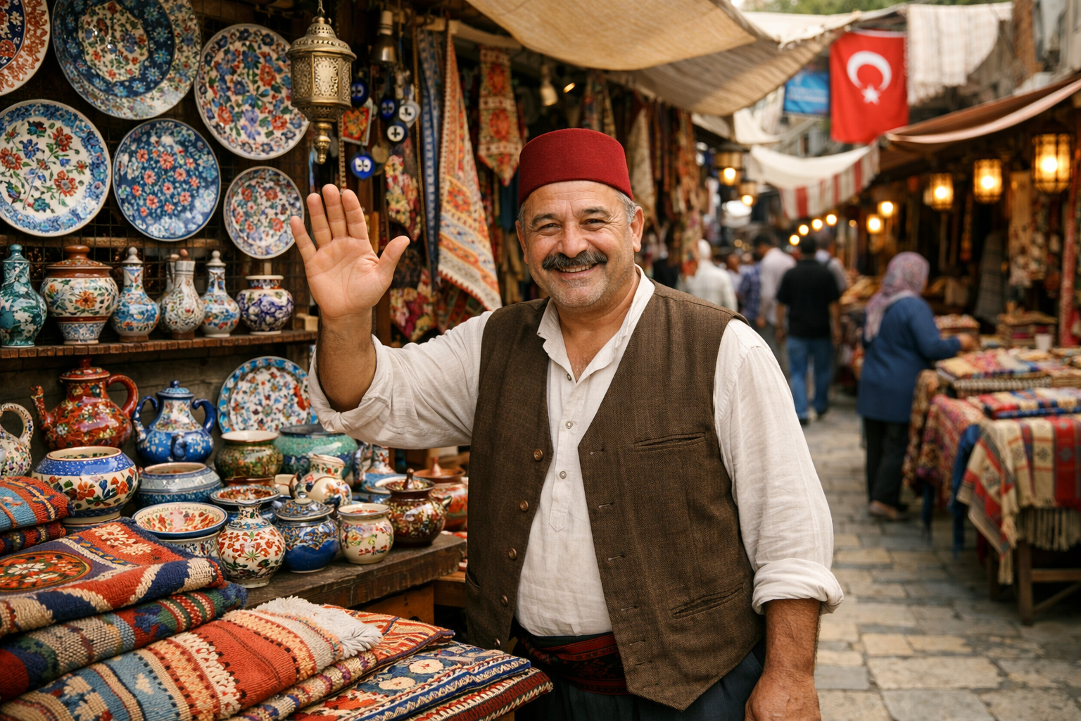 Yerel pazarda el sanatlari tezgahi