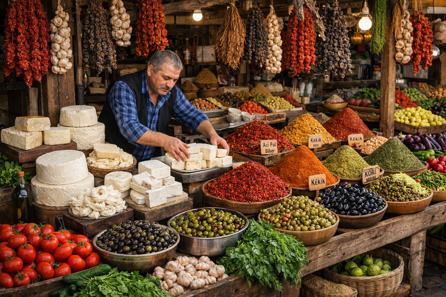 Yerel urunler ve baharatlar tezgahi